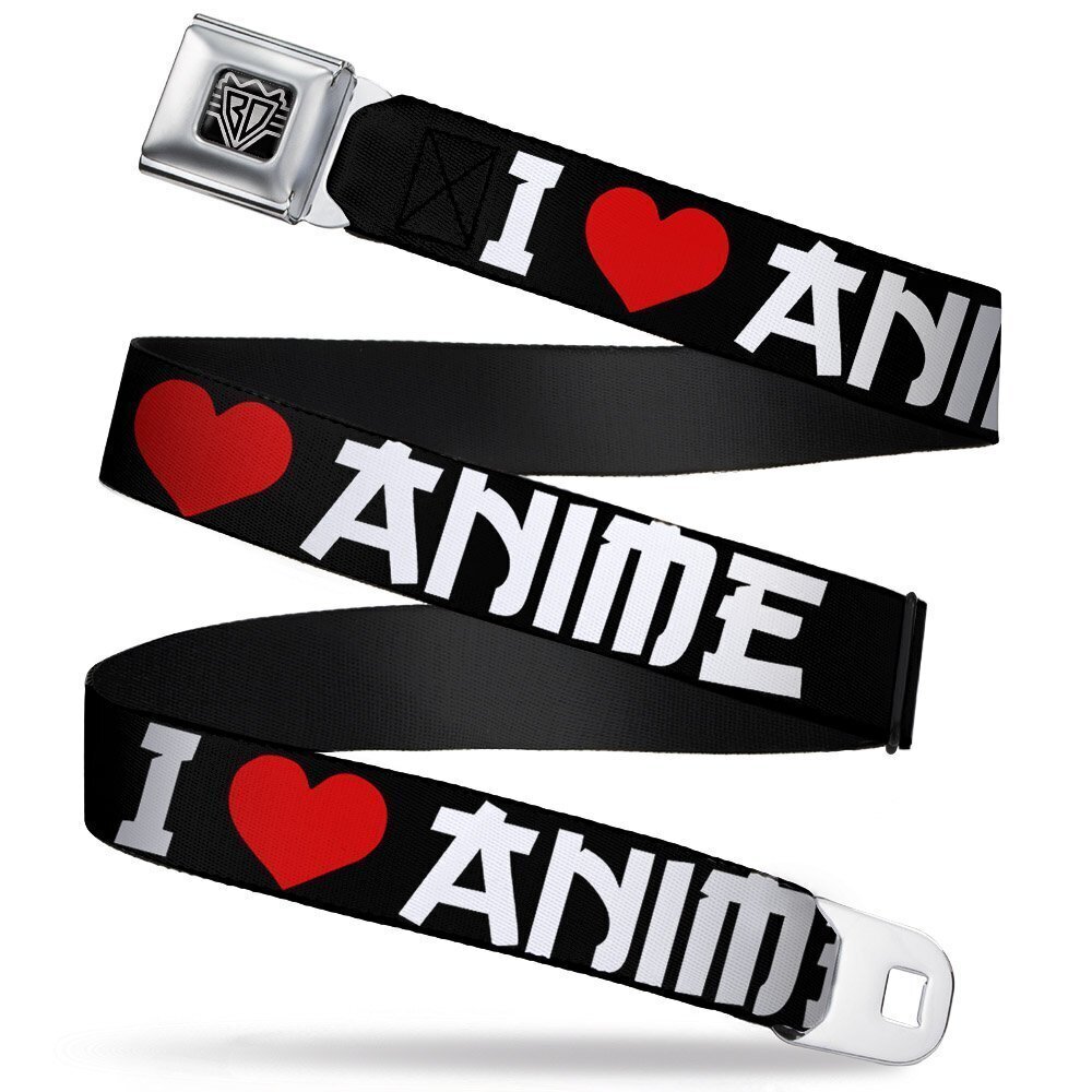 9366 Seatbelt Belt I "Heart" ANIME Bold Black/White/Red 1.5" Wide